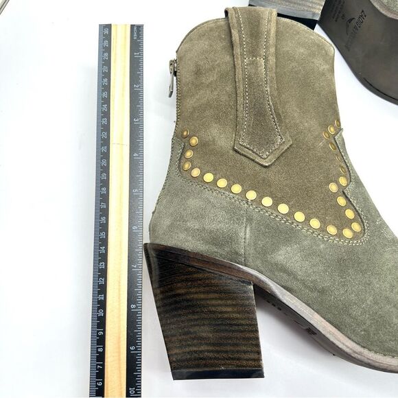 ZADIG & VOLTAIRE Womens 40 Cara Studded Western Boot Khaki Suede Leather Boots - Picture 16 of 16